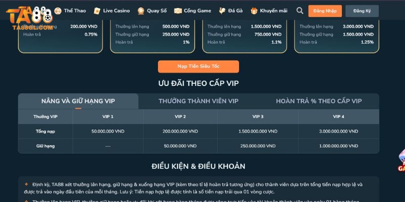 Đặc quyền chỉ những thành viên VIP tại TA88 mới có